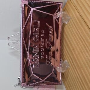 Too Faced Metallic Pink Cosmetic Zippered Case NWT